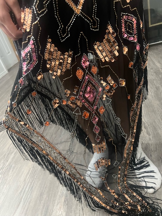 RARE Y2K ASOS design Black Sequin Fringe Maxi Dress with Pink & Rose Accents#A10 - Picture 16 of 16